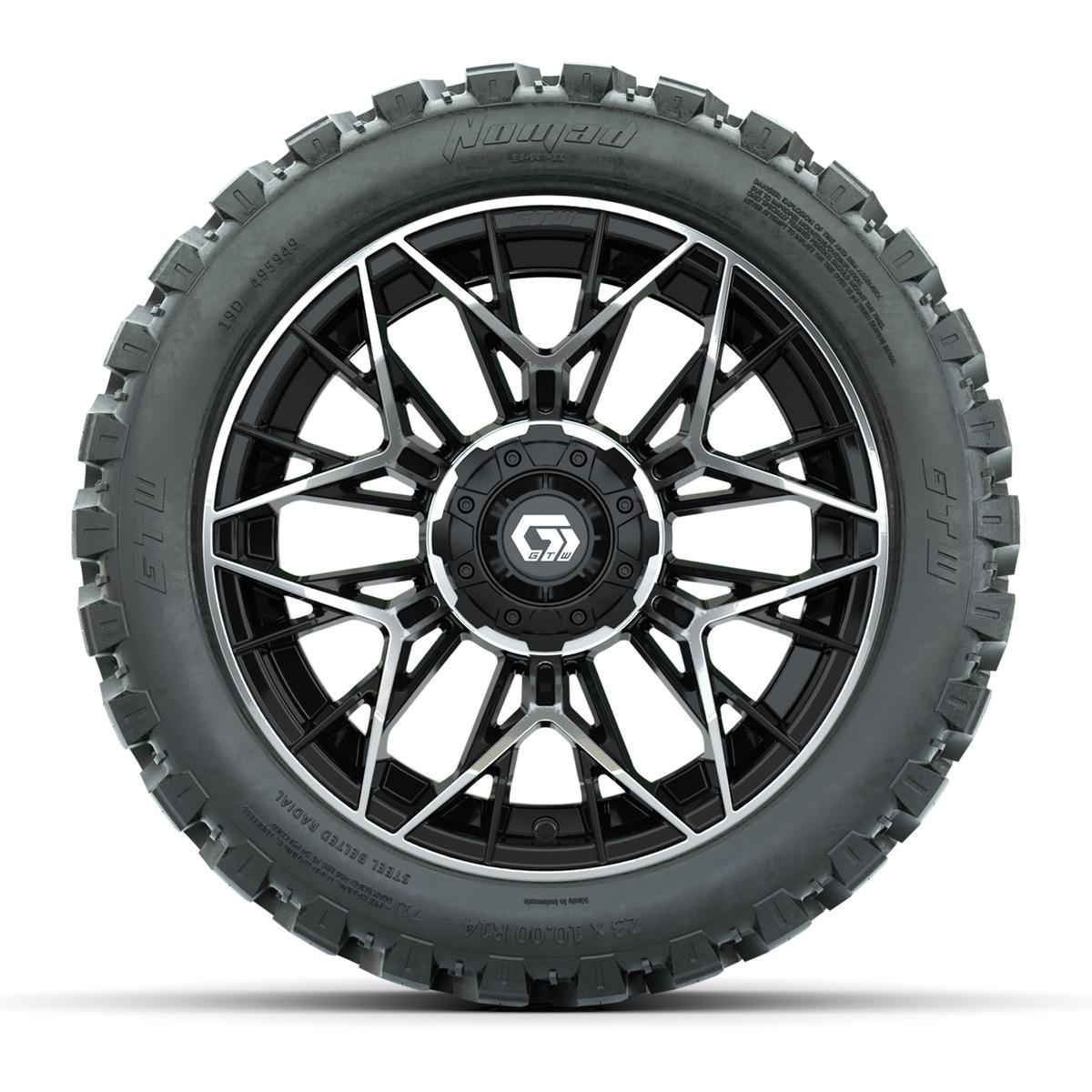 Set of (4) 14 in GTW® Stellar Machined & Black Wheels with 23x10-R14 Nomad All-Terrain Tires