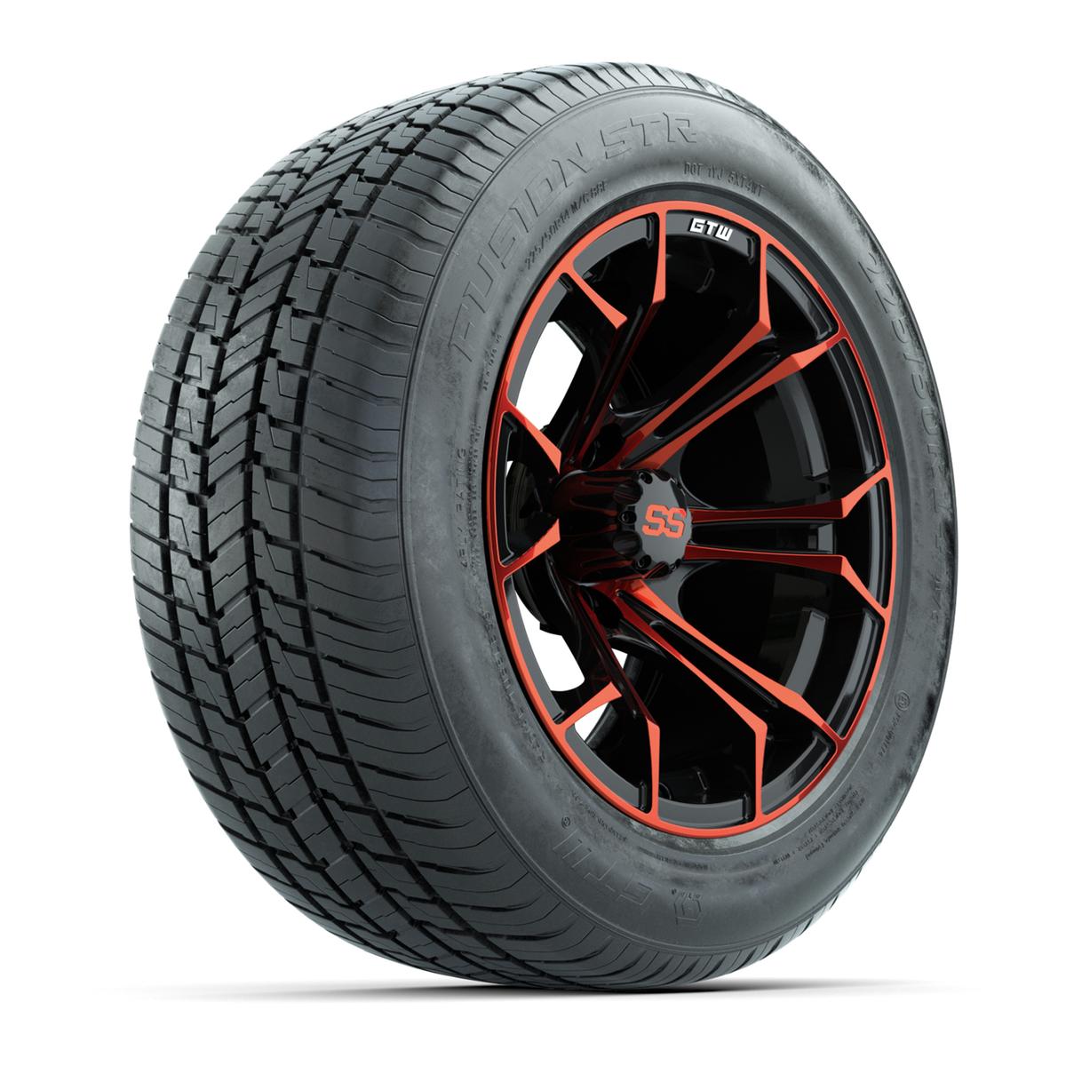 GTW&reg; Spyder Black and Red 14 in Wheels with 255/50-R14 Fusion STR DOT Approved Street Tires - Full Set