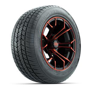 GTW&reg; Spyder Black and Red 14 in Wheels with 255/50-R14 Fusion STR DOT Approved Street Tires - Full Set