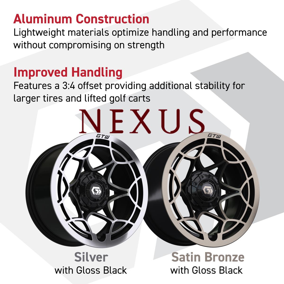 GTW&reg; Nexus Black/Silver 14 in Wheels with 23X10.00-14 Rogue All-Terrain Tires – Full Set