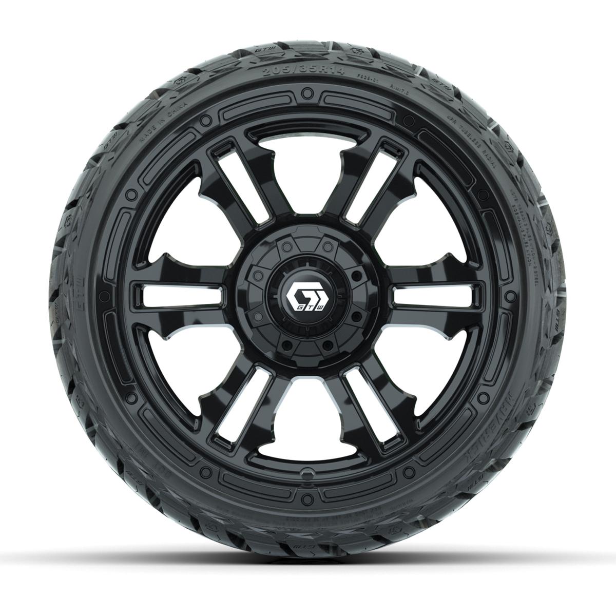 GTW Shogun Gloss Black 14 in Wheels with 205/35-R14 Maverick Low-Profile All-Terrain Tires – Full Set