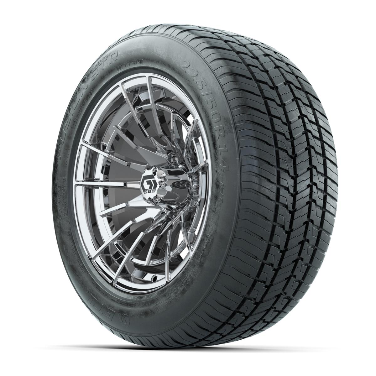 GTW&reg; Boost Chome 14 in Wheels with 255/50-R14 Fusion STR DOT Approved Street Tires - Full Set