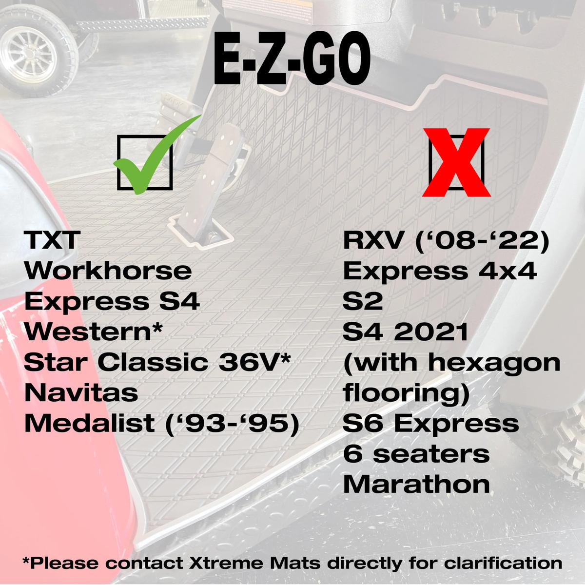 Xtreme Floor Mats for EZGO TXT / Workhorse / Express S4 / Valor / Cushman / Navitas (TXT Frame) - Black/Grey