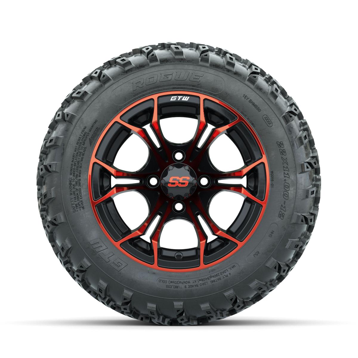 GTW Spyder Red/Black 12 in Wheels with 22x11.00-12 Rogue All Terrain Tires – Full Set