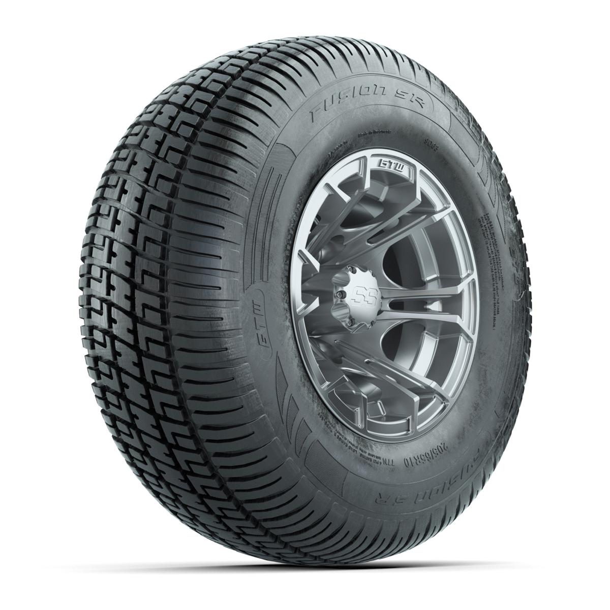 GTW Spyder Silver Brush 10 in Wheels with 205/65-R10 Fusion SR Steel Belted Radial Tires – Full Set