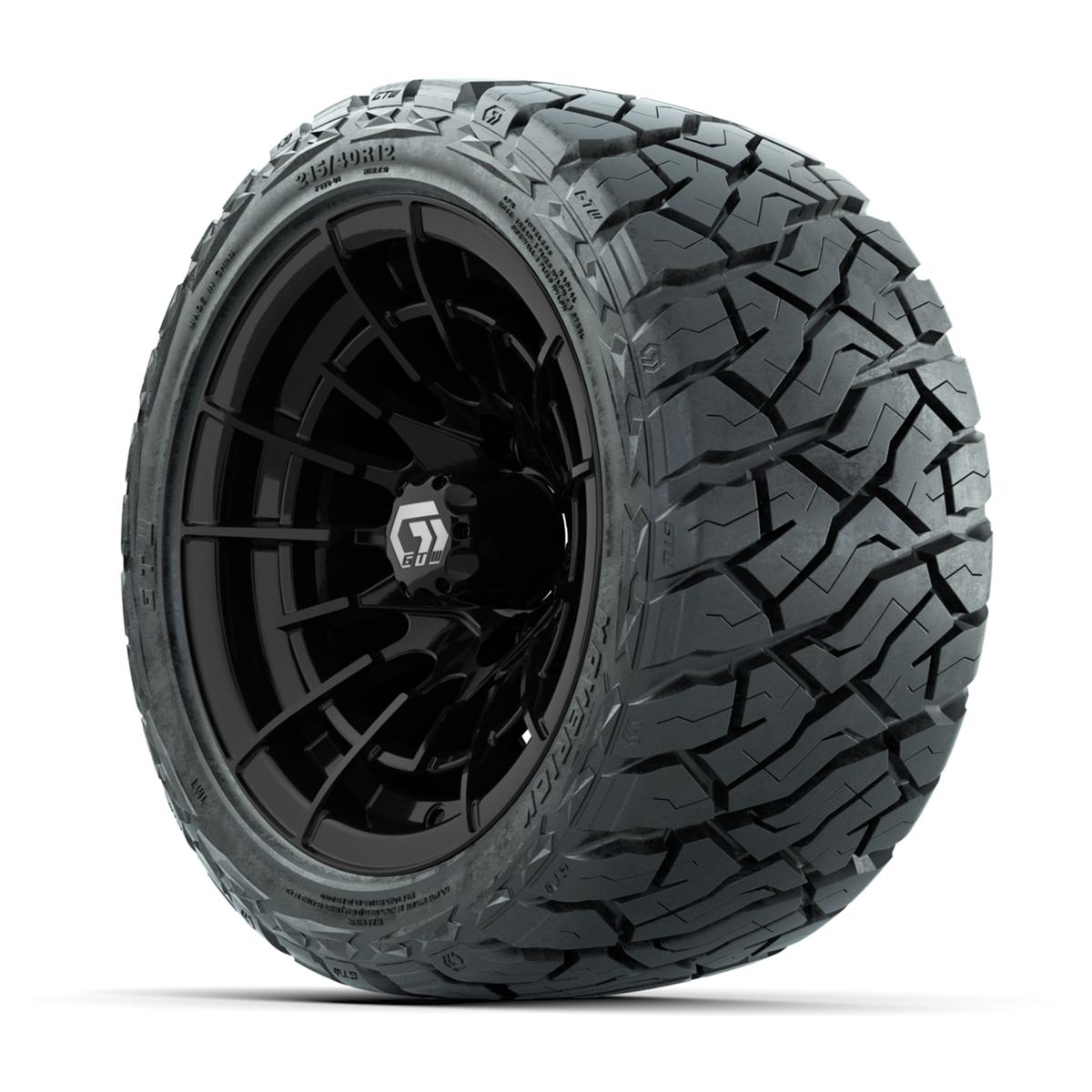 GTW Boost Gloss Black 12 in Wheels with 215/40-R12 Maverick Low-Profile All-Terrain Tires – Full Set