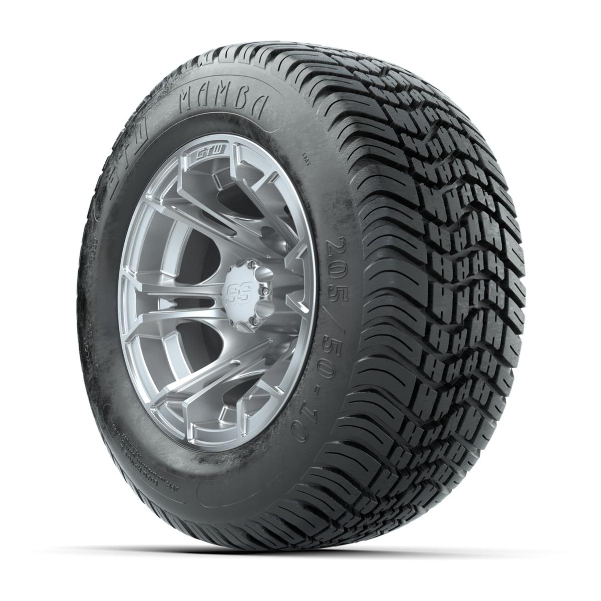GTW Spyder Silver Brush 10 in Wheels with 205/50-10 Mamba Street Tires – Full Set