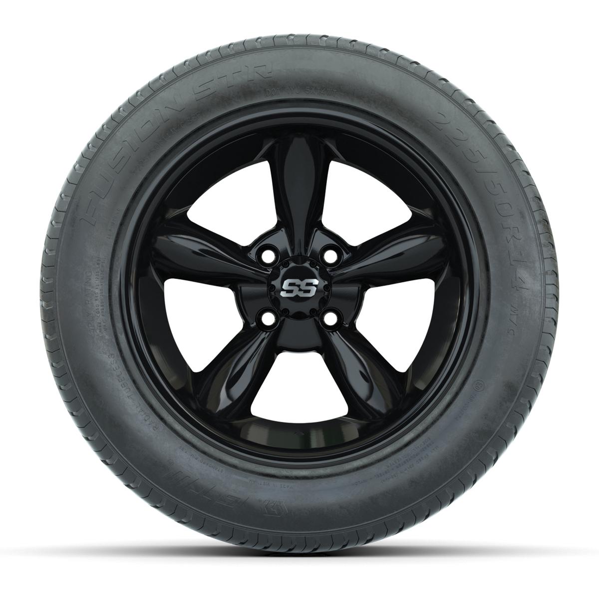 GTW&reg; Godfather Black 14 in Wheels with 255/50-R14 Fusion STR DOT Approved Street Tires - Full Set