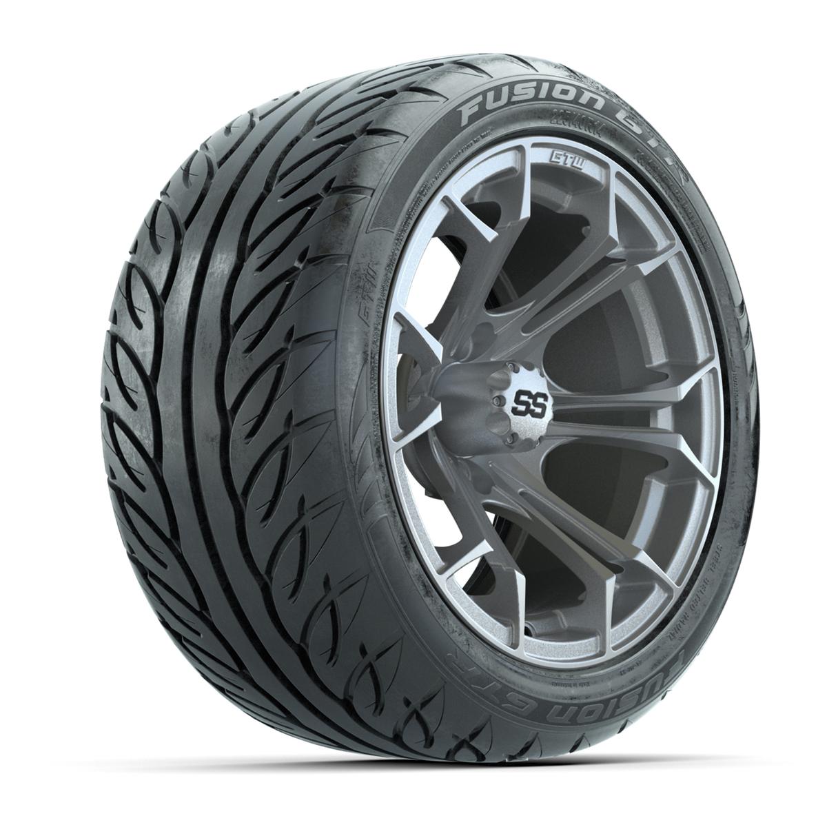 GTW&reg; Spyder Silver Brush 14 in Wheels with 225/40-R14 Fusion GTR Steel Belt Radial Street Tires – Full Set