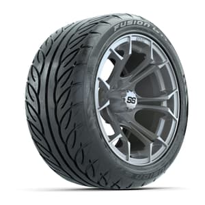 GTW&reg; Spyder Silver Brush 14 in Wheels with 225/40-R14 Fusion GTR Steel Belt Radial Street Tires – Full Set