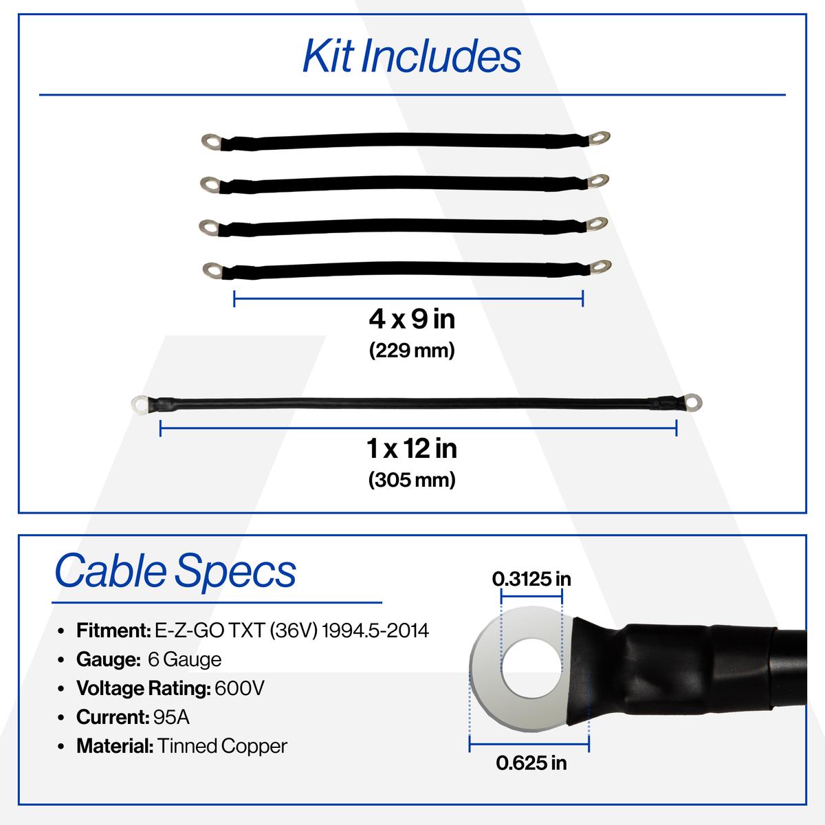 EZGO TXT 6-Gauge Battery Cable Set (Years 1994.5-2014)