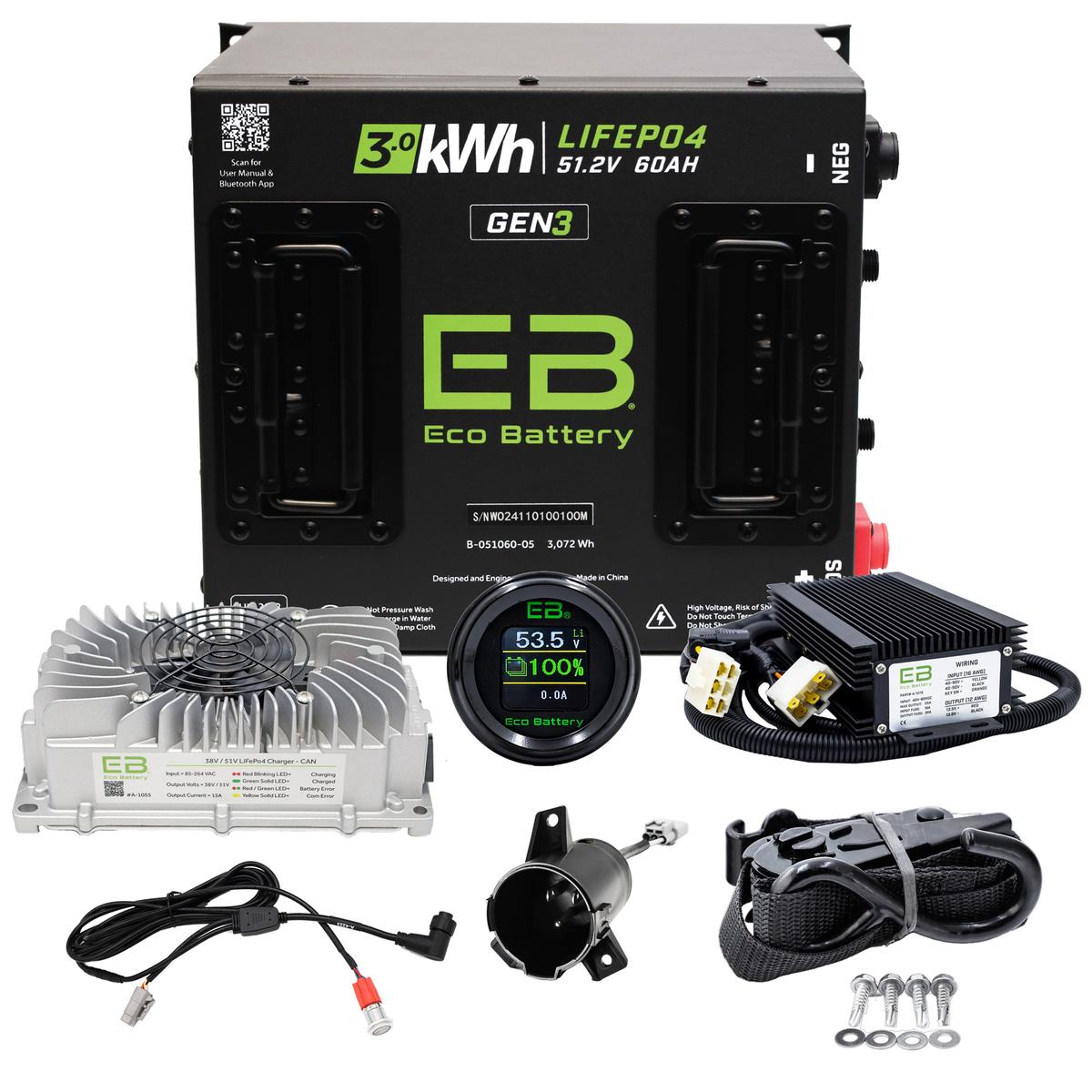 Club Car Precedent/Onward/Tempo Eco Lithium 51V 60Ah GEN3 Battery Bundle - Cube