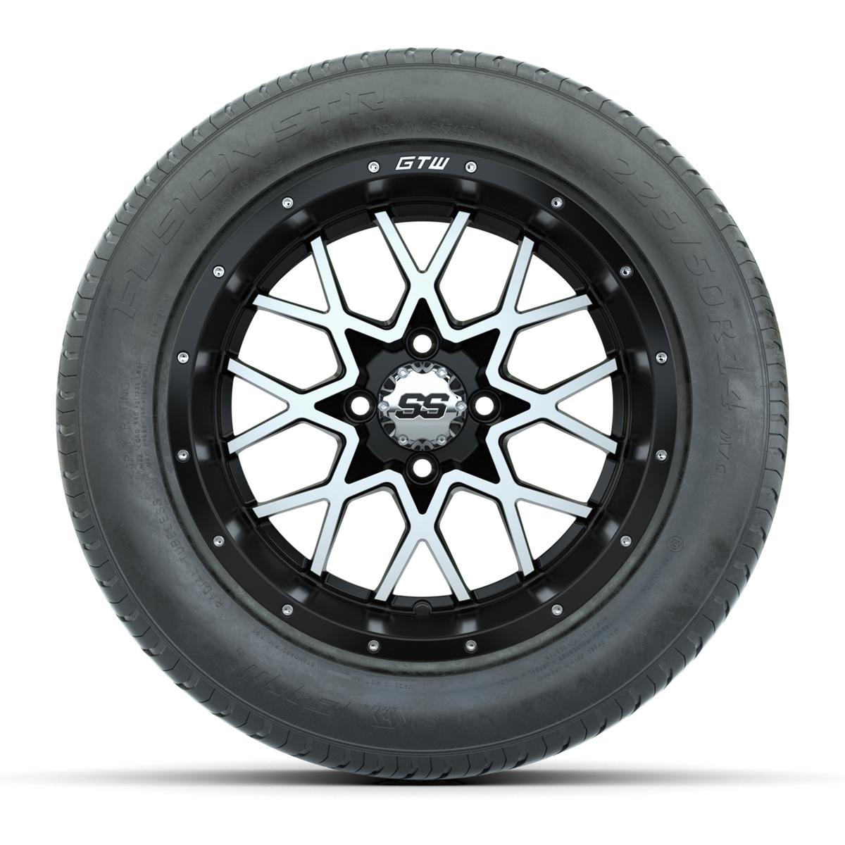 GTW&reg; Vortex Matte Black and Machined 14 in Wheels with 255/50-R14 Fusion STR DOT Approved Street Tires - Full Set