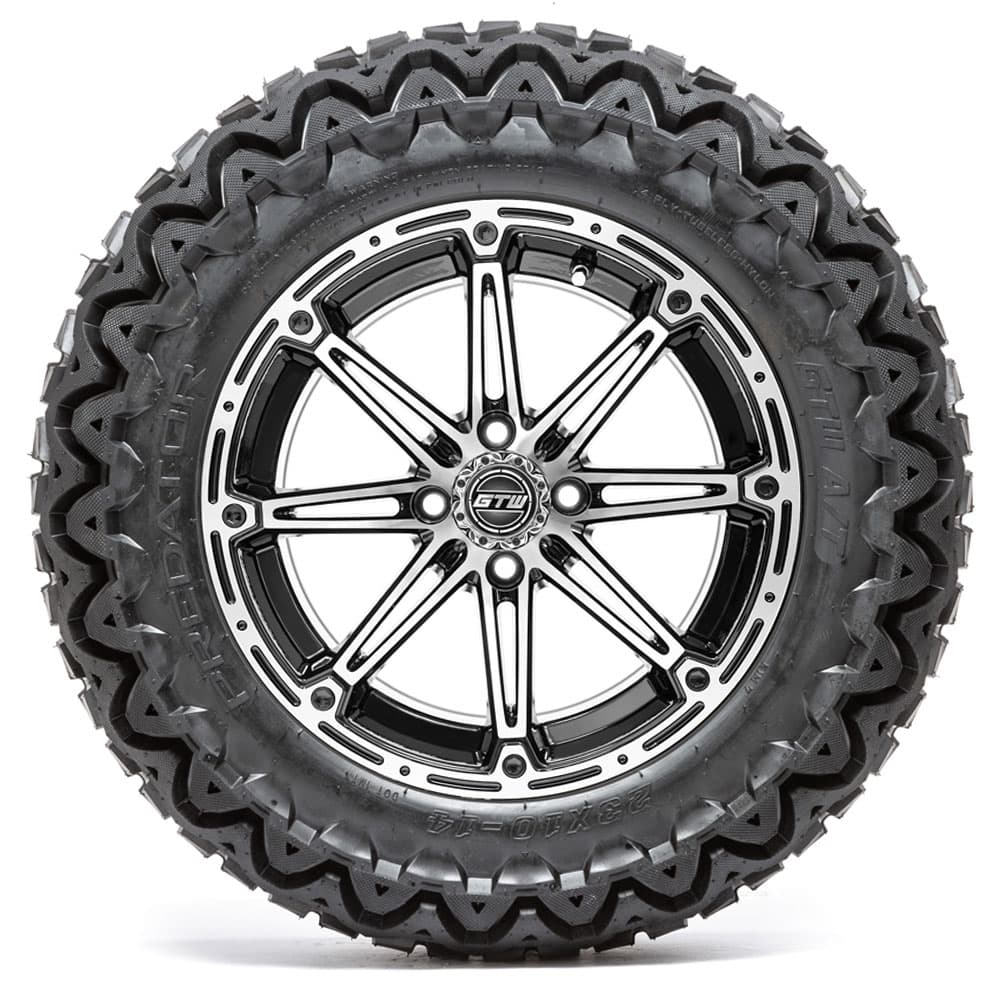 14” GTW Element Black and Machined Wheels with 23” Predator A/T Tires – Set of 4