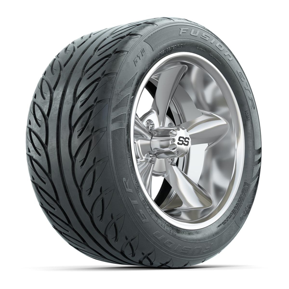 GTW&reg; Godfather Chrome 14 in Wheels with 255/45-R14 Fusion GTR Steel Belt Radial Street Tires – Full Set