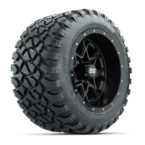 GTW&reg; Vortex 2 Matte Black 12 in Wheels with 22X11-R12 Nomad Steel Belt Radial All-Terrain Tires – Full Set