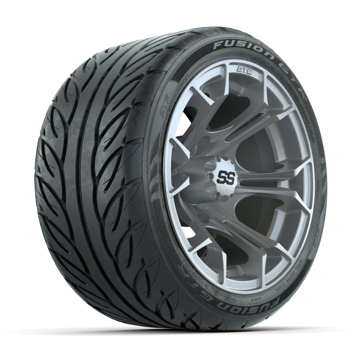 GTW&reg; Spyder Silver Brush 12 in Wheels with 215/40-R12 Fusion GTR Steel Belt Radial Street Tires – Full Set