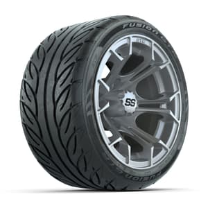 GTW&reg; Spyder Silver Brush 12 in Wheels with 215/40-R12 Fusion GTR Steel Belt Radial Street Tires – Full Set