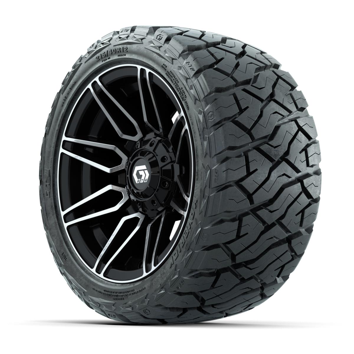 GTW Stealth Gloss Black/Machined 12 in Wheels with 215/40-R12 Maverick Low-Profile All-Terrain Tires – Full Set