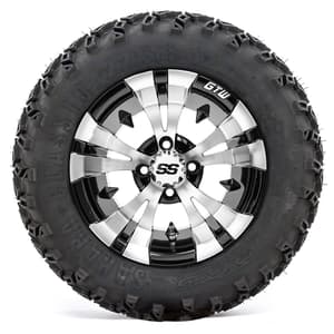 12” GTW Vampire Black and Machined Wheels with 22x11.00-12 Sahara Classic All Terrain Tires – Set of 4