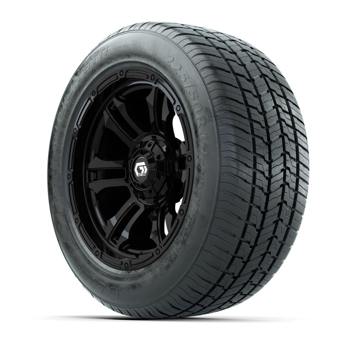 GTW&reg; Shogun Gloss Black 14 in Wheels with 255/50-R14 Fusion STR DOT Approved Street Tires - Full Set
