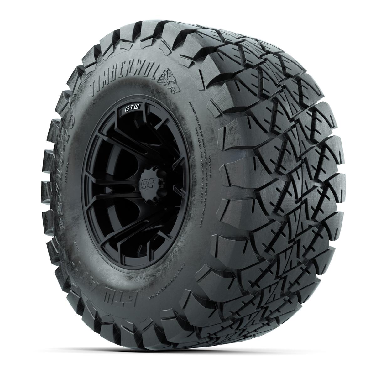 GTW Spyder Matte Black 10 in Wheels with 22x10-10 Timberwolf All Terrain Tires – Full Set