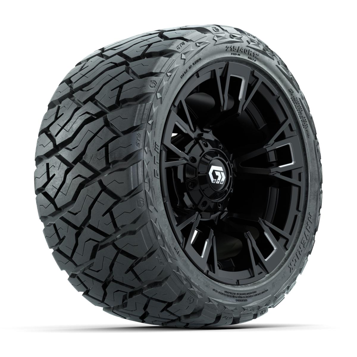GTW Vandal Matte Black/Machined 12 in Wheels with 215/40-R12 Maverick Low-Profile All-Terrain Tires – Full Set