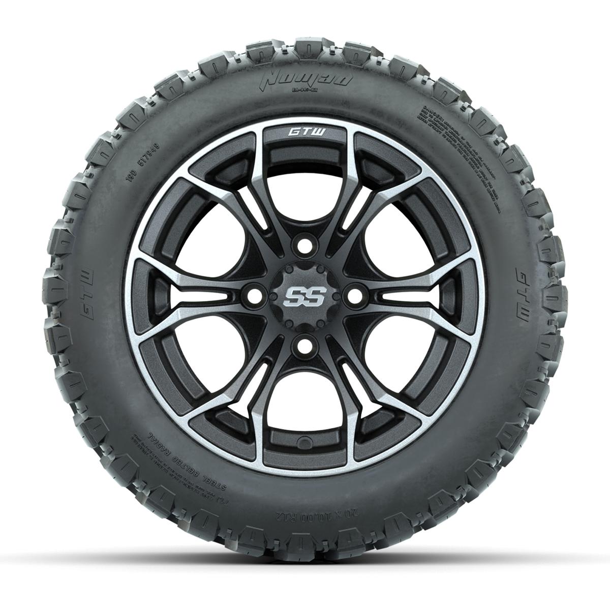GTW&reg; Spyder Matte Gray/Machined 12 in Wheels with 20X10-12 Nomad Steel Belt Radial All-Terrain Tires – Full Set