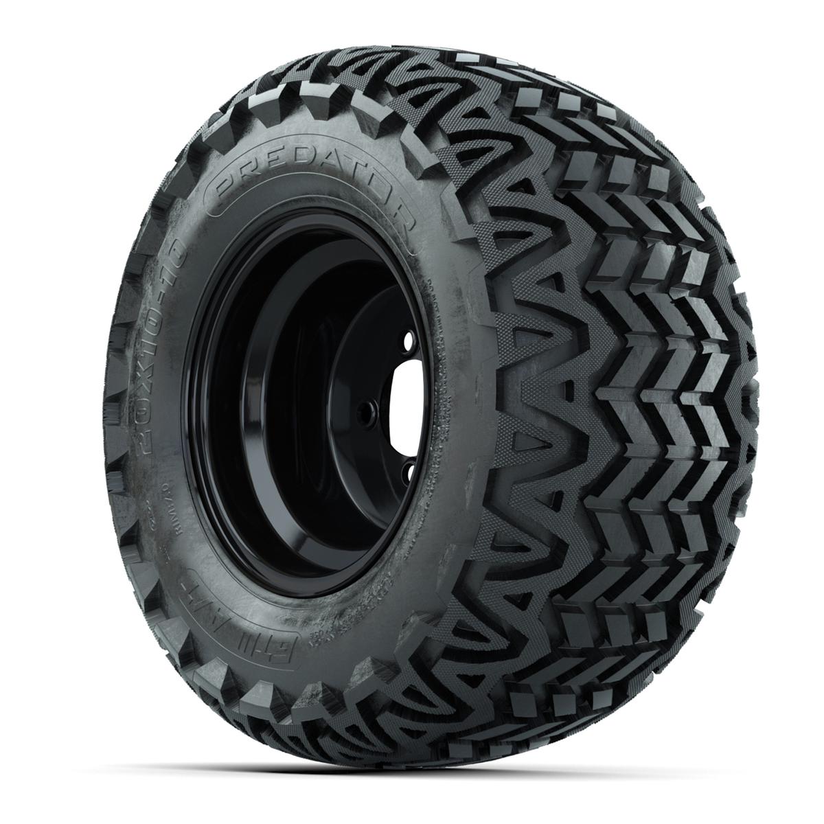 Set of (4) 10 in Black Steel Offset Wheels with 20x10-10 Predator All Terrain Tires