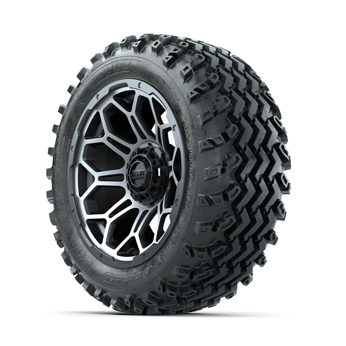 GTW Bravo Machined/Matte Grey 14 in Wheels with 23x10.00-14 Rogue All Terrain Tires – Full Set