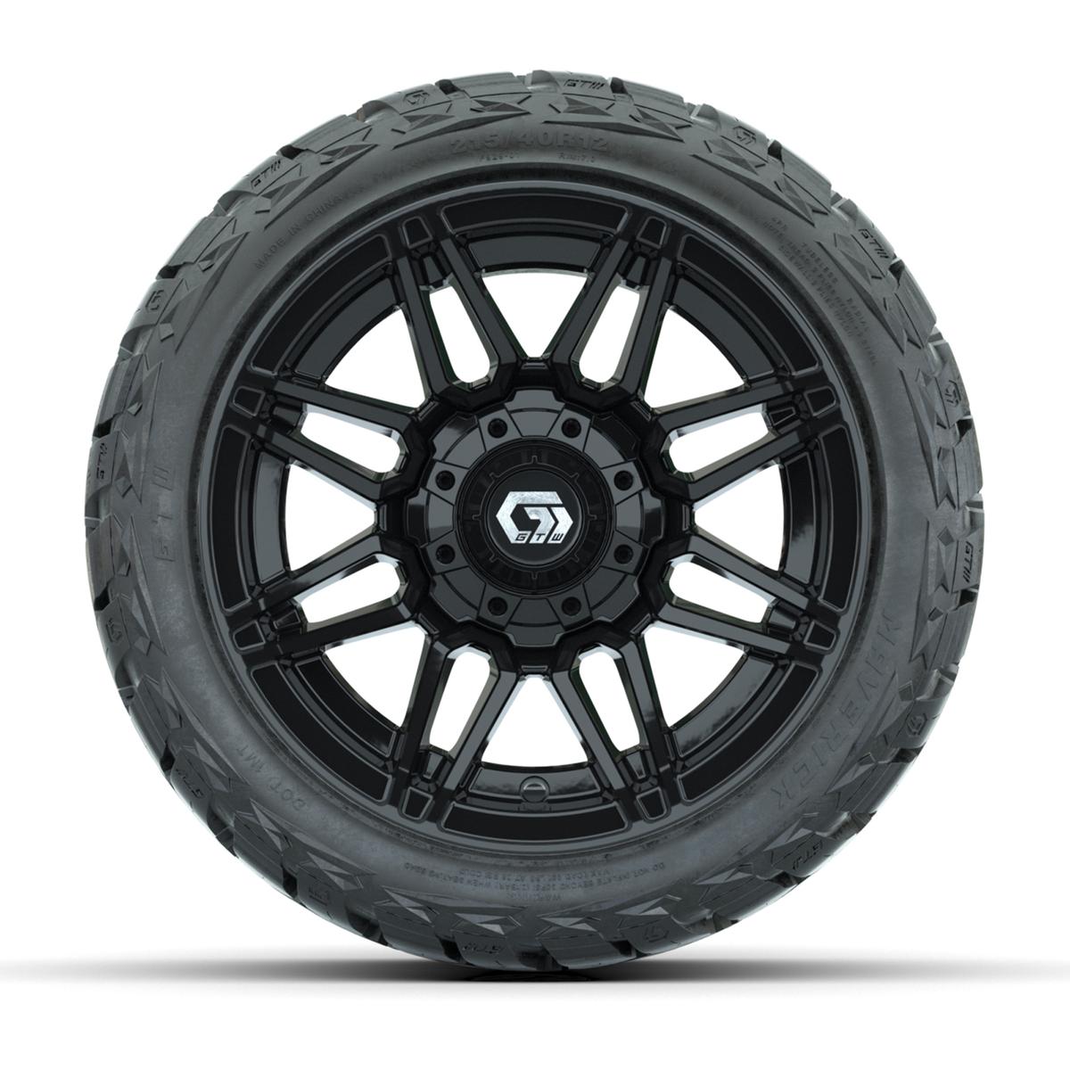 GTW Stealth Gloss Black 12 in Wheels with 215/40-R12 Maverick Low-Profile All-Terrain Tires – Full Set