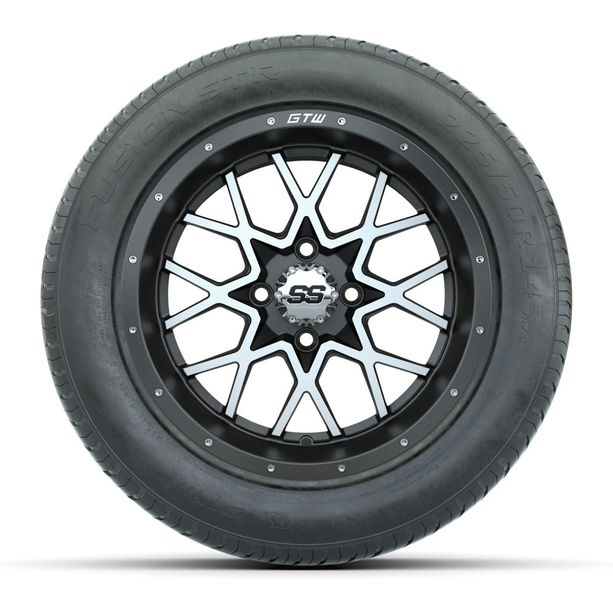 GTW&reg; Vortex Matte Gray and Machined 14 in Wheels with 255/50-R14 Fusion STR DOT Approved Street Tires - Full Set
