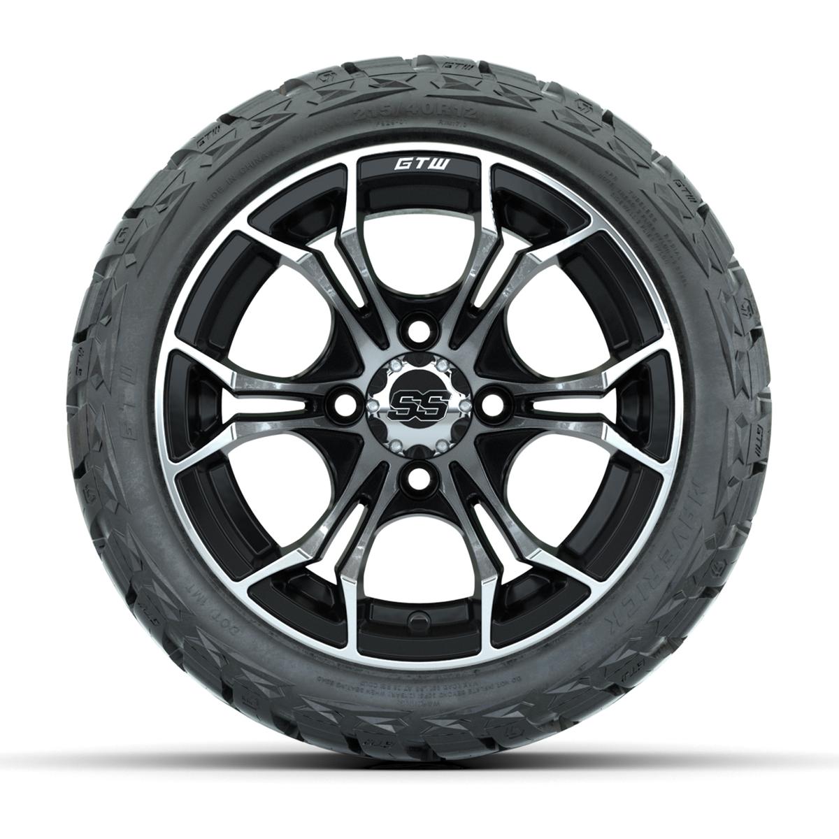 GTW Spyder Black/Machined 12 in Wheels with 215/40-R12 Maverick Low-Profile All-Terrain Tires – Full Set