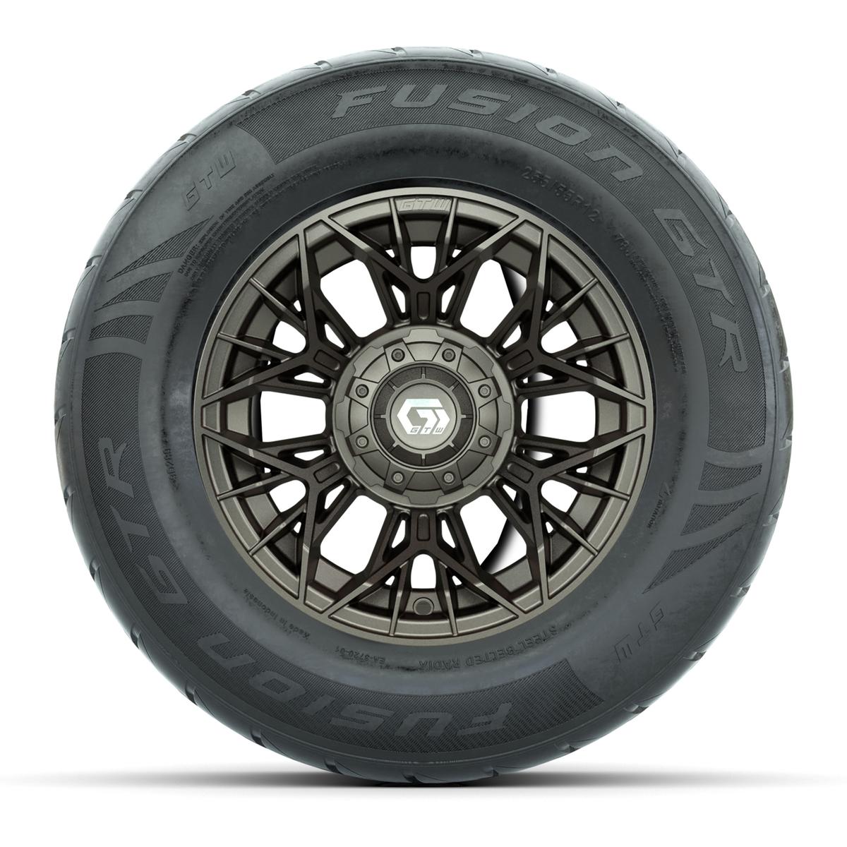 GTW&reg; Stellar Matte Bronze 12 in Wheels with 255/55-R12 Fusion GTR Steel Belt Radial Street Tires – Full Set