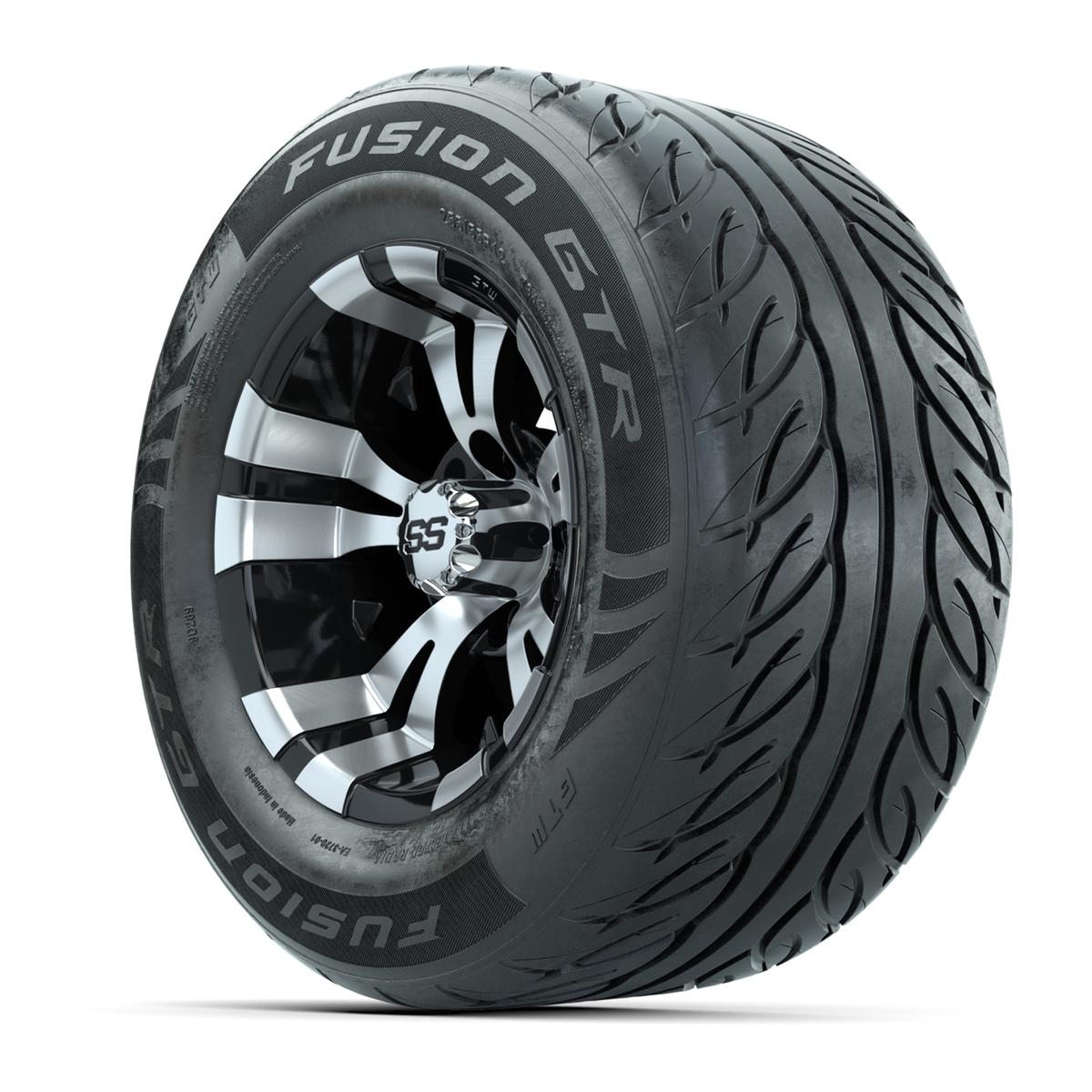 GTW&reg; Vampire Black/Machined 12 in Wheels with 255/55-R12 Fusion GTR Steel Belt Radial Street Tires – Full Set