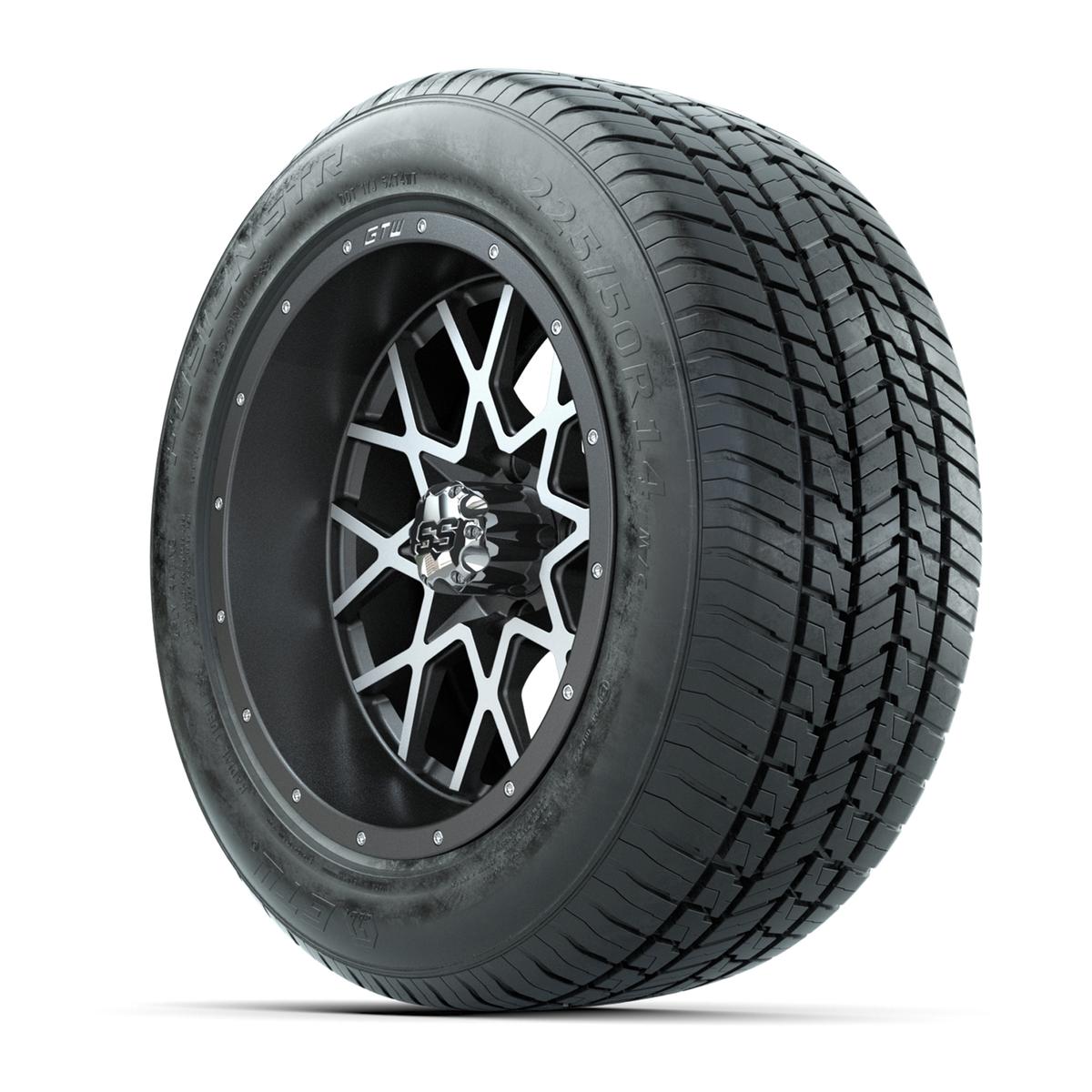 GTW&reg; Vortex Matte Gray and Machined 14 in Wheels with 255/50-R14 Fusion STR DOT Approved Street Tires - Full Set