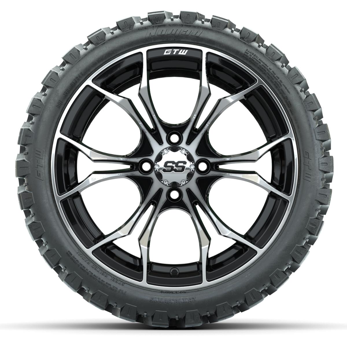 GTW Spyder Machined/Black 15 in Wheels with 23x10-R15 Nomad All-Terrain Tires – Full Set