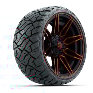 GTW Stealth Gloss Black/Red 14 in Wheels with 205/35-R14 Maverick Low-Profile All-Terrain Tires – Full Set