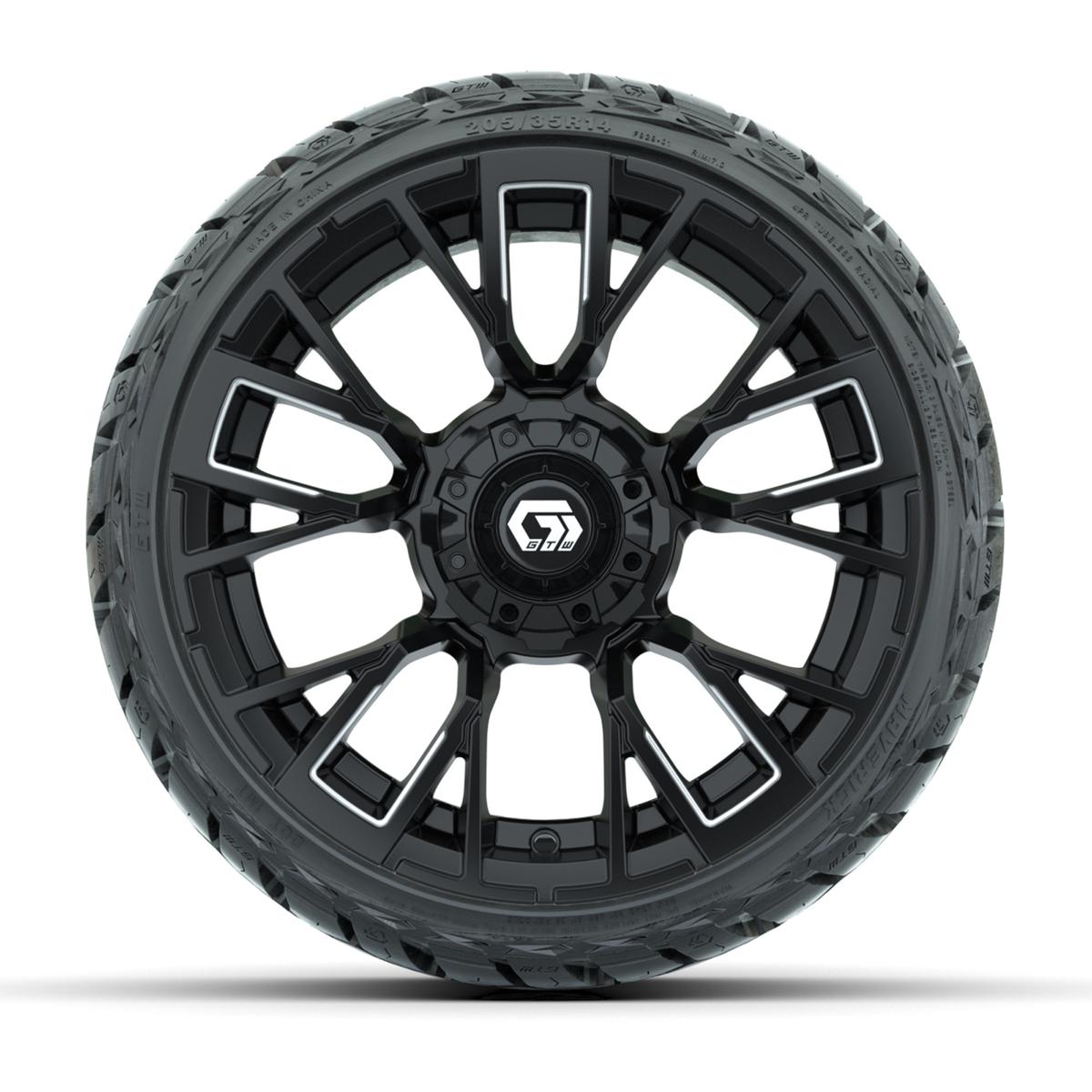 GTW Vandal Matte Black/Machined 14 in Wheels with 205/35-R14 Maverick Low-Profile All-Terrain Tires – Full Set