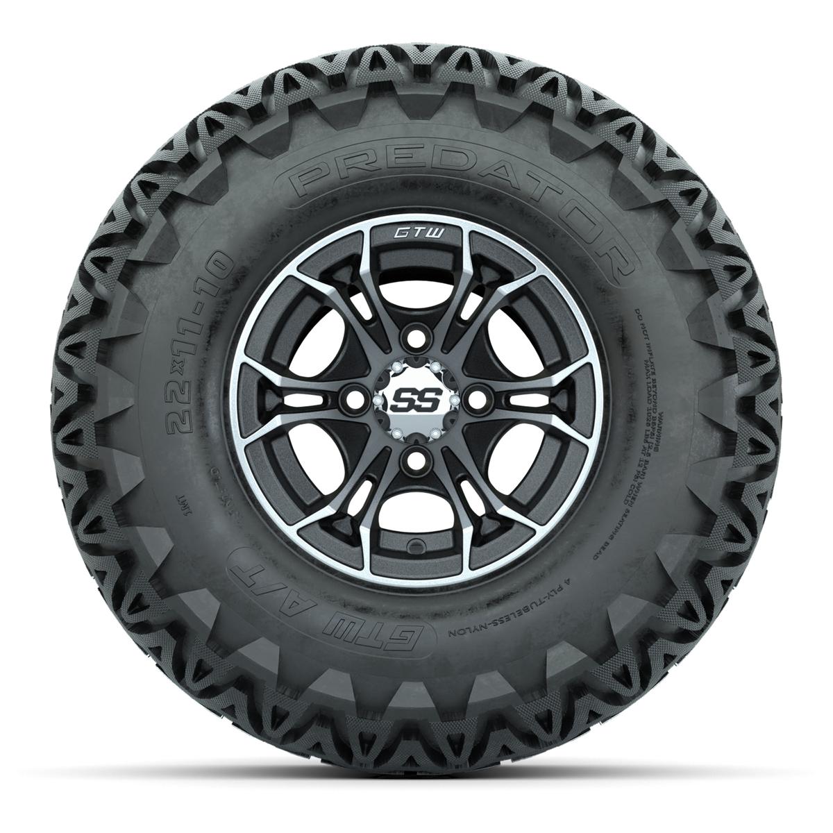 GTW Spyder Machined/Matte Grey 10 in Wheels with 22x11-10 Predator All Terrain Tires – Full Set