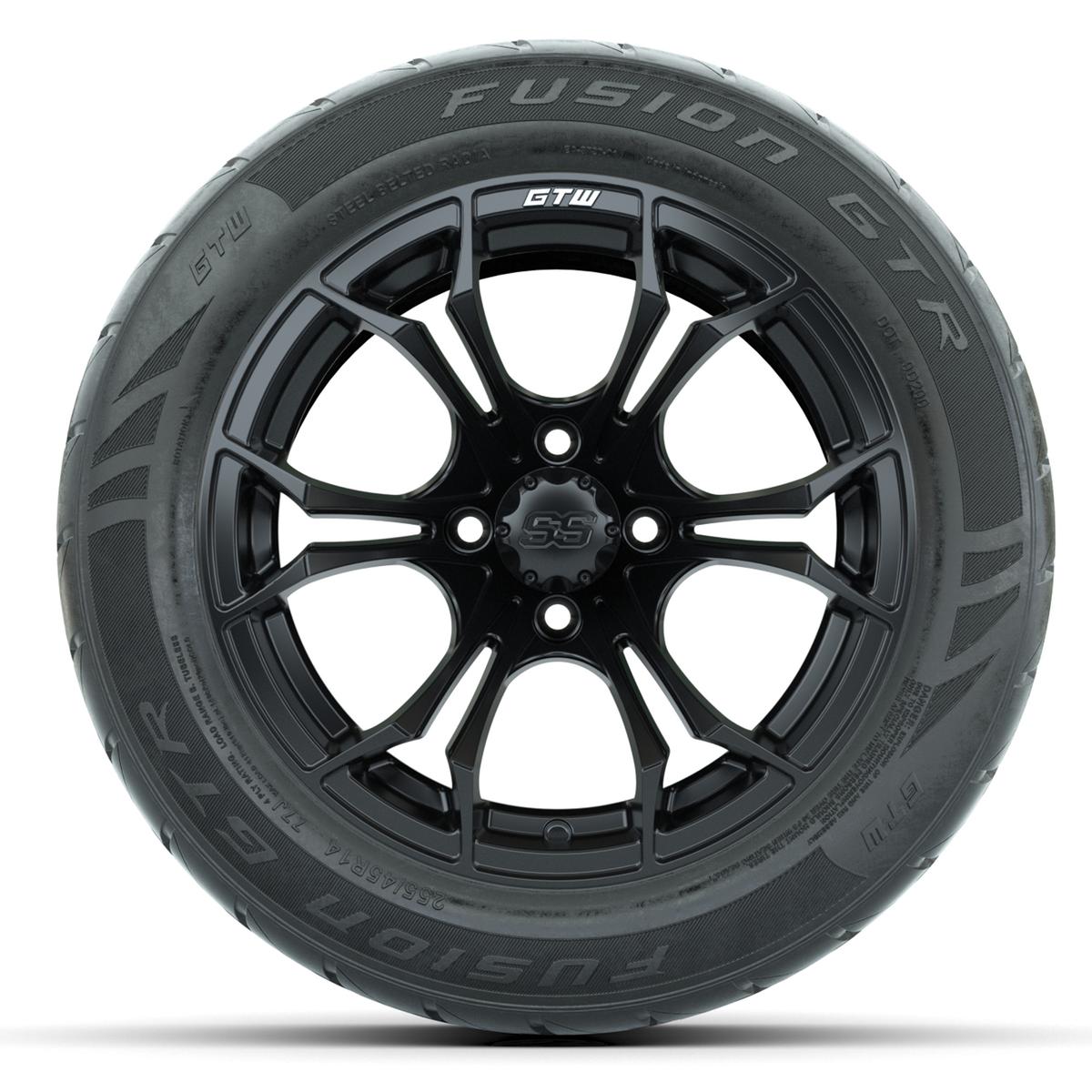 GTW Spyder Matte Black 14 in Wheels with 255/45-R14 Fusion GTR Street Tires – Full Set
