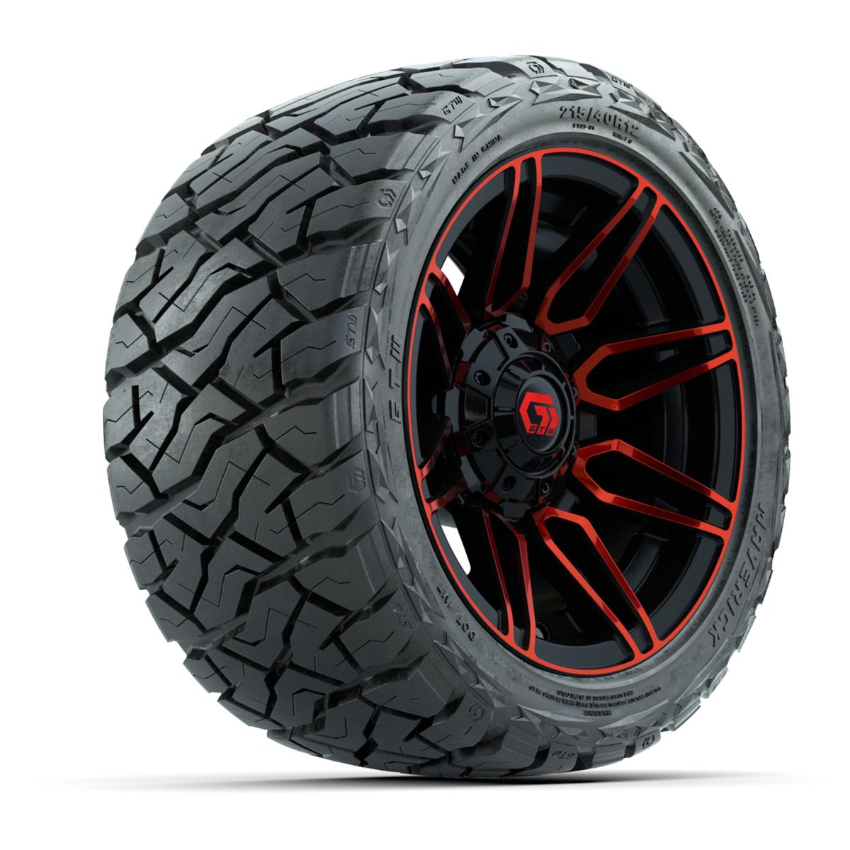 GTW Stealth Gloss Black/Red 12 in Wheels with 215/40-R12 Maverick Low-Profile All-Terrain Tires – Full Set