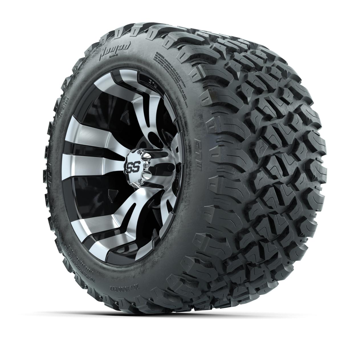 GTW&reg; Vampire Black/Machined 12 in Wheels with 20X10-12 Nomad Steel Belt Radial All-Terrain Tires – Full Set
