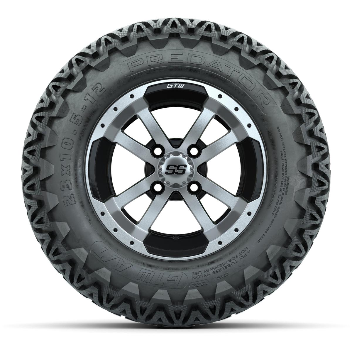 GTW Storm Trooper Black and Machined Wheels with 23in Predator A-T Tires - 12 Inch