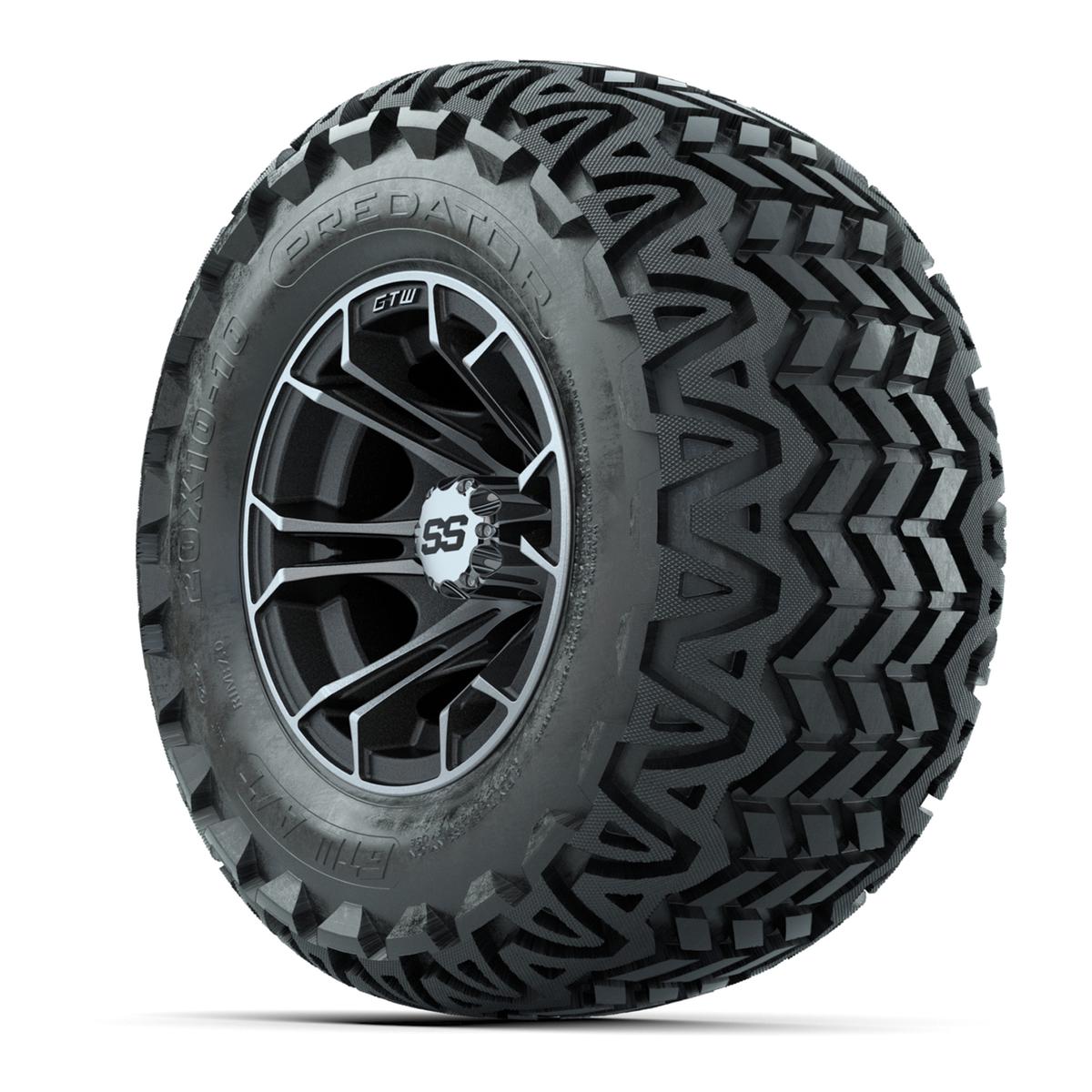 GTW Spyder Machined/Matte Grey 10 in Wheels with 20x10-10 Predator All Terrain Tires – Full Set