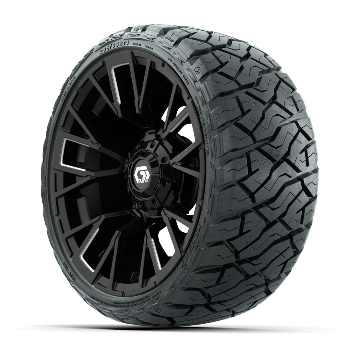 GTW Vandal Matte Black/Machined 14 in Wheels with 205/35-R14 Maverick Low-Profile All-Terrain Tires – Full Set