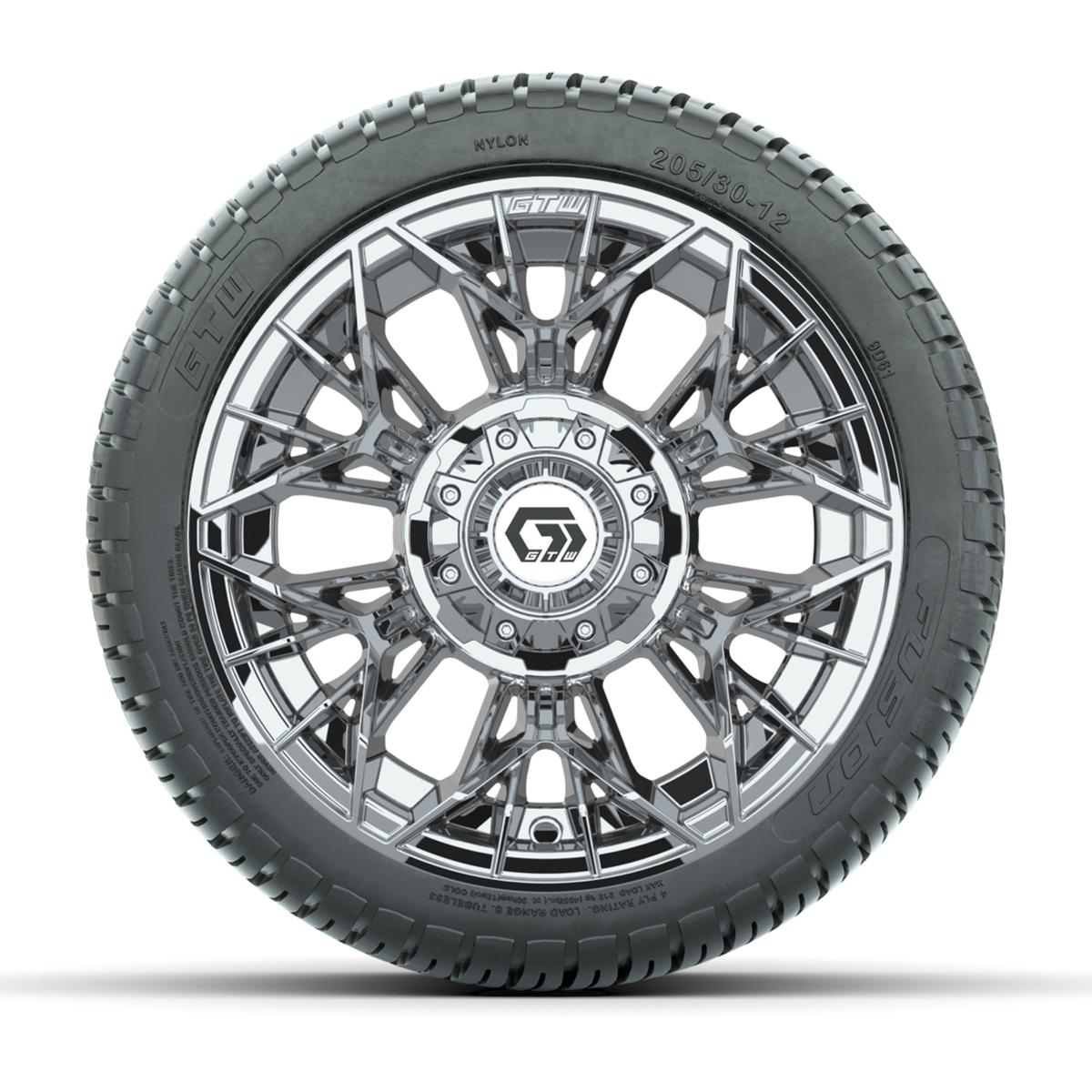 GTW&reg; Stellar Chrome 12 in Wheels with 205/30-12 Fusion Street Tires – Full Set