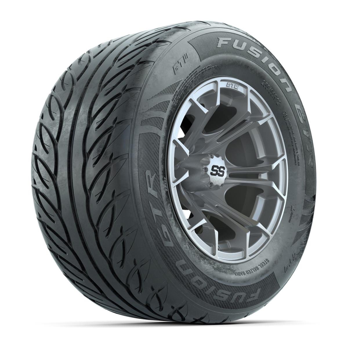 GTW&reg; Spyder Silver Brush 12 in Wheels with 255/55-R12 Fusion GTR Steel Belt Radial Street Tires – Full Set