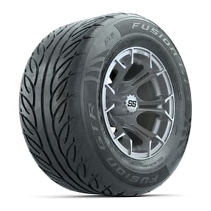 GTW&reg; Spyder Silver Brush 12 in Wheels with 255/55-R12 Fusion GTR Steel Belt Radial Street Tires – Full Set