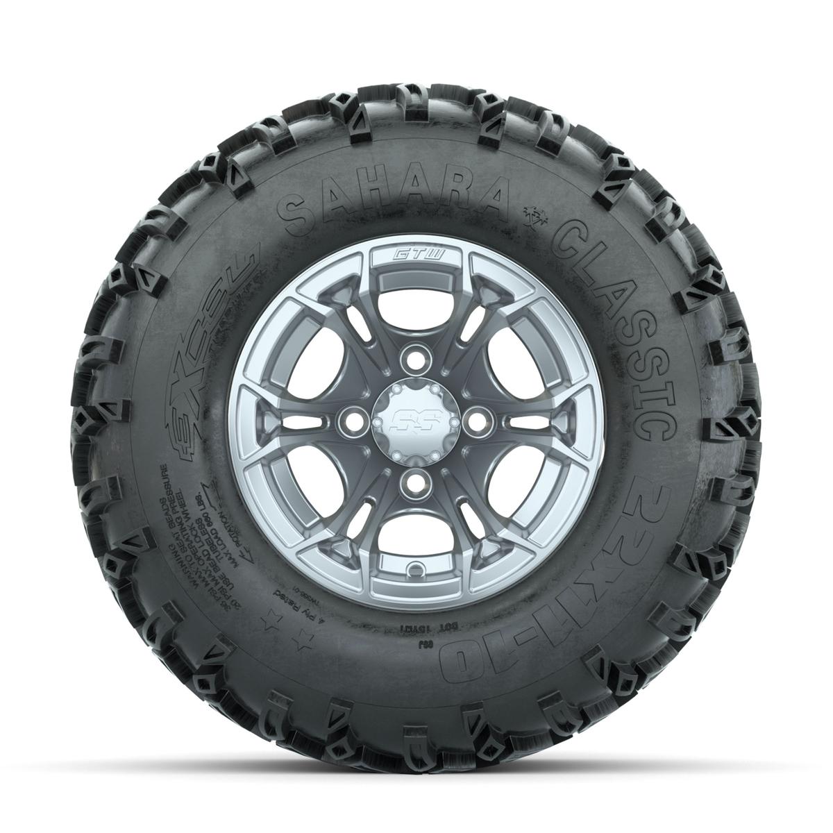 GTW Spyder Silver Brush 10 in Wheels with 22x11-10 Sahara Classic All Terrain Tires – Full Set